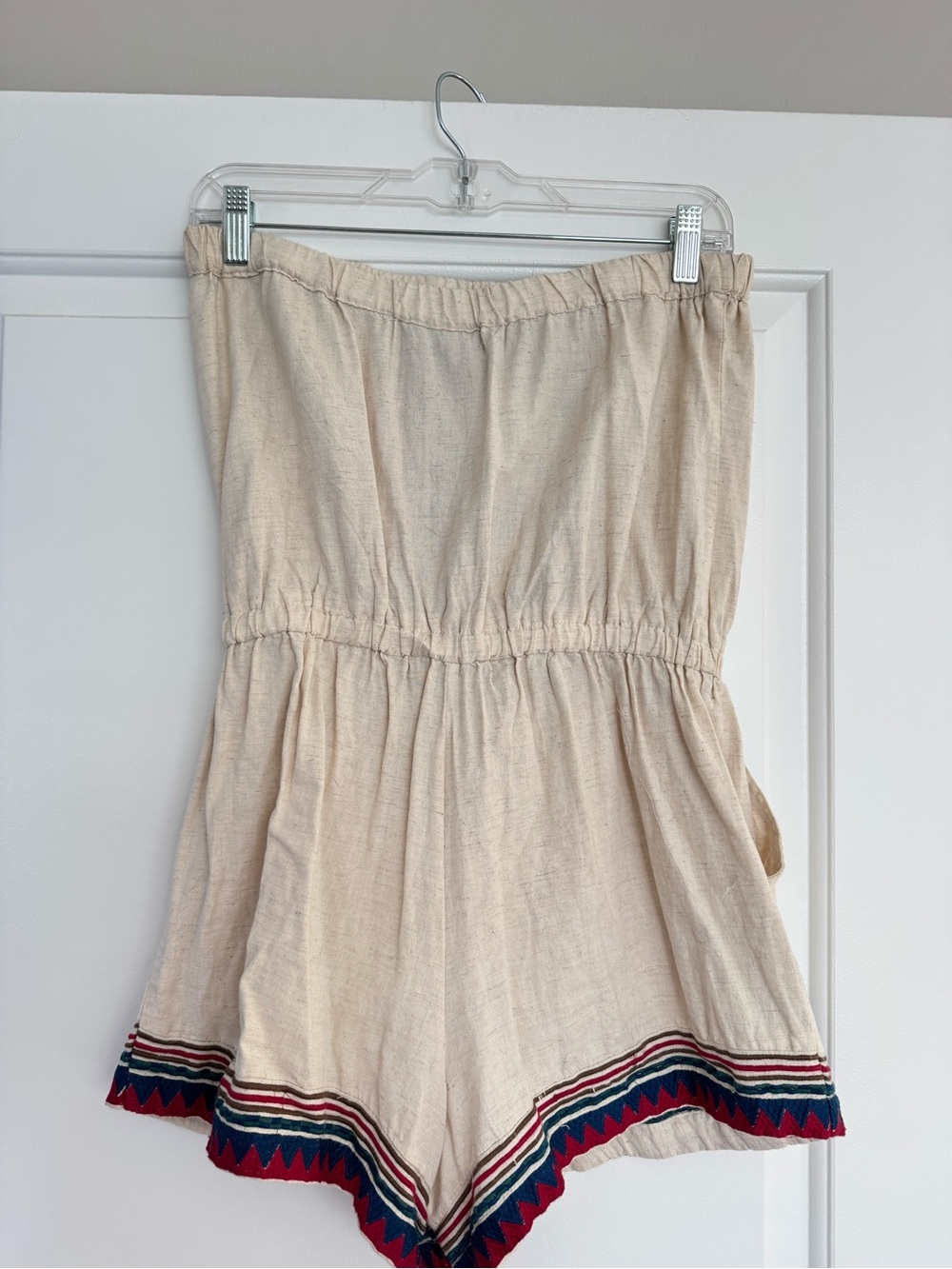Angie Cream Strapless Embroidered Romper with Red & Navy Accents - Picture 2 of 2